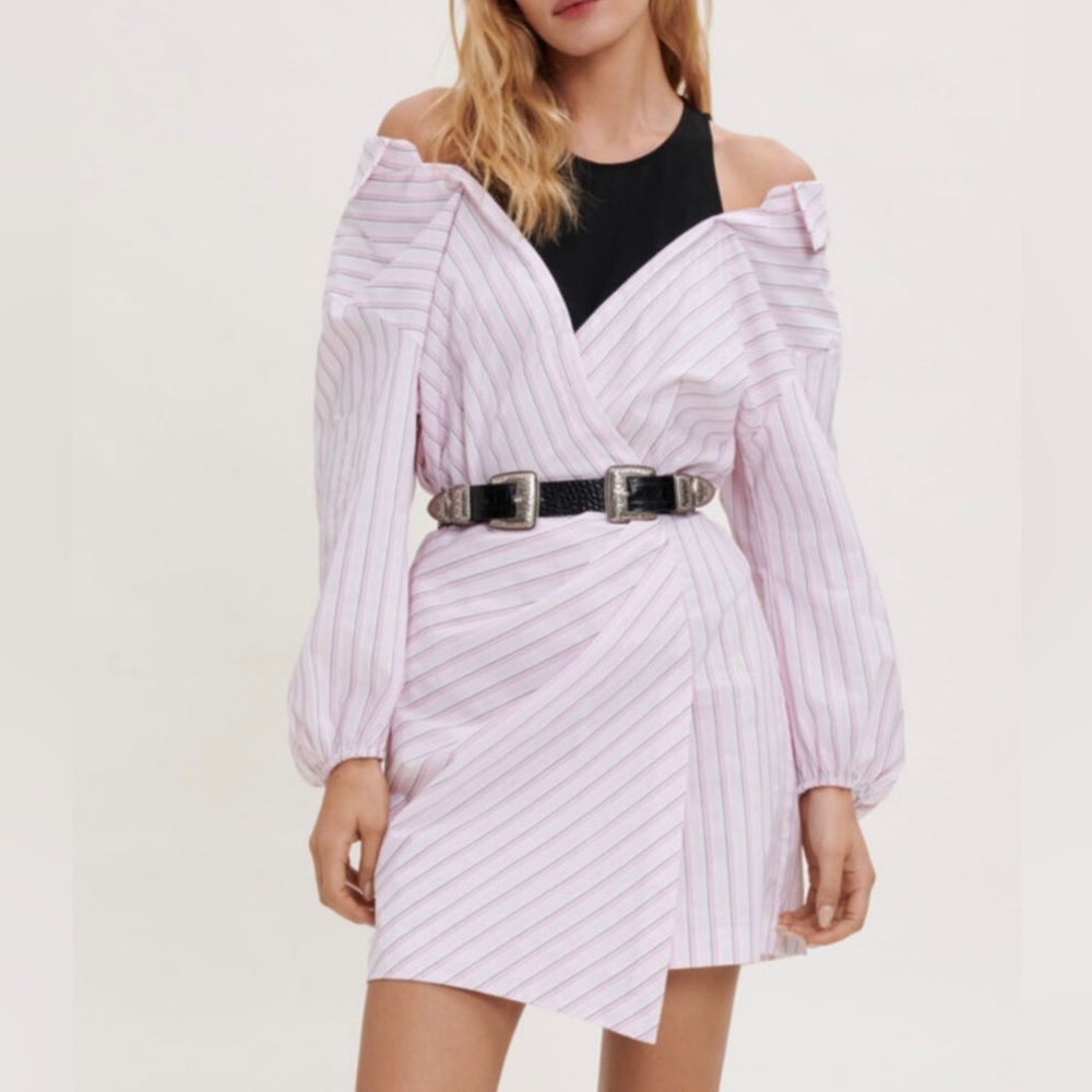 Maje Asymmetrical Pink Striped Skirt
